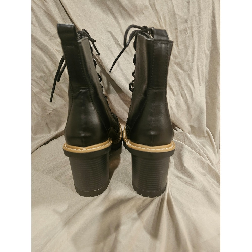 A New Day Womens Black‎ Lace Up Block Heel Chunky Boots Lug Sole 8.5 - Picture 5 of 8